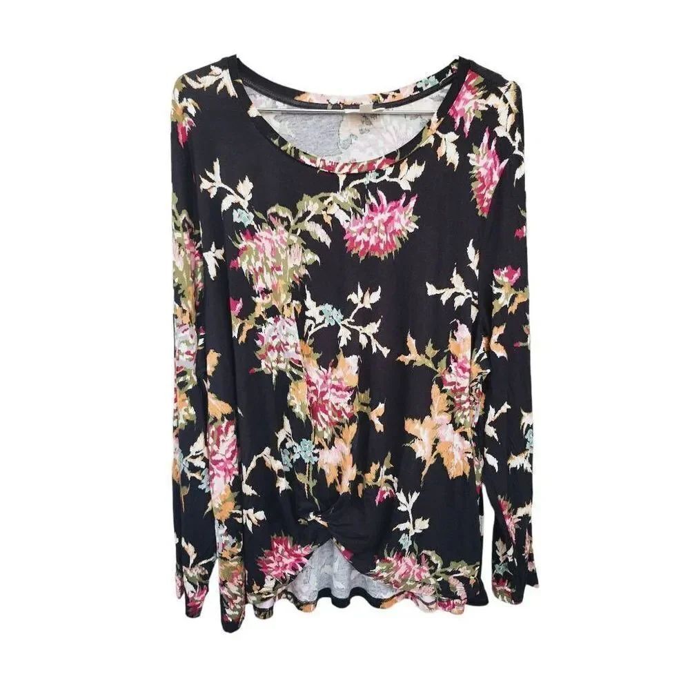 Style & Co Twist Front Blouse Floral Boho Long Sleeve Plus 3X New